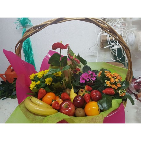 Cesta de plantas y fruta 