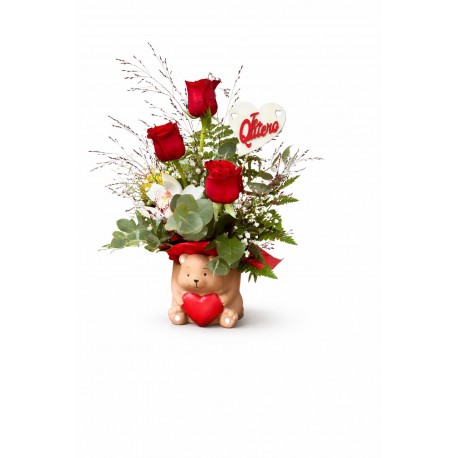 oso cerámica y rosas