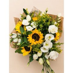 Ramo girasoles y lisiantum blanco 